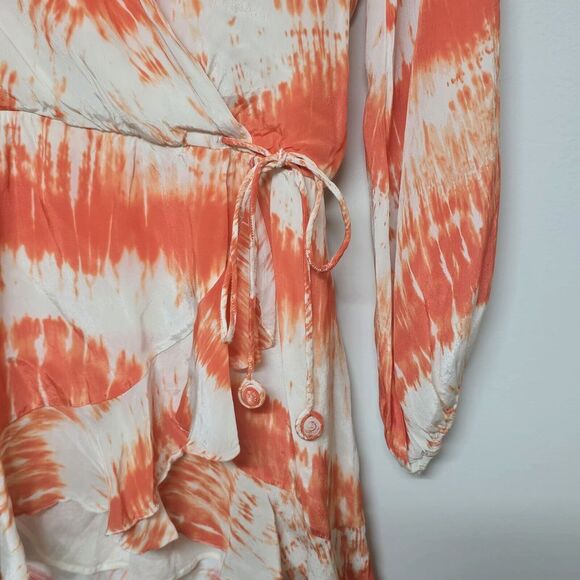 $330 Rococo Sand Orange Tie Dye Faux Wrap Mini Dress Sz S Revolve - Picture 5 of 8